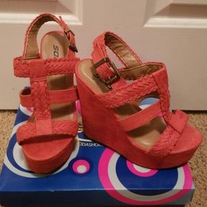 Suede burnt orange wedges